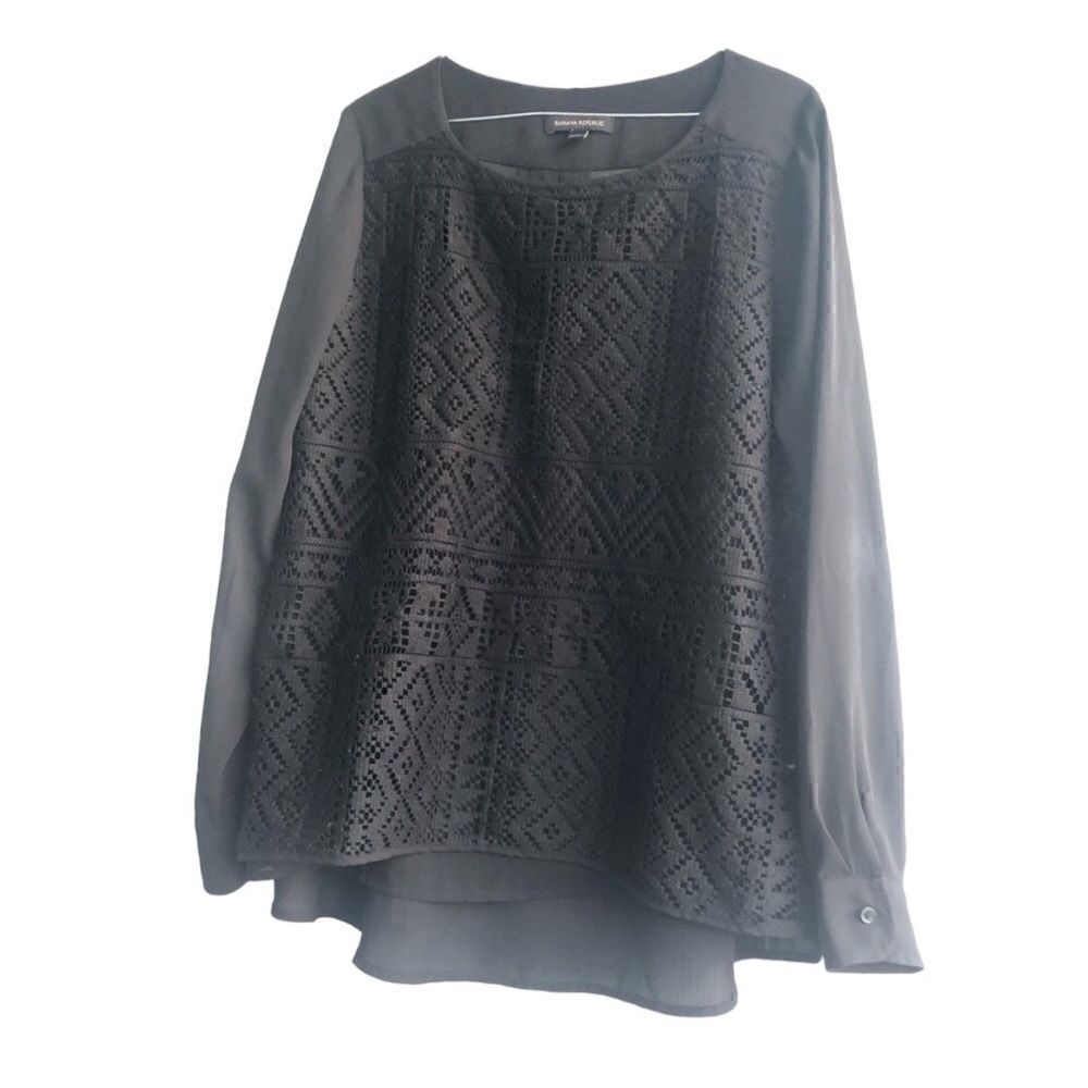 BANANA REPUBLIC Black Crocheted Front and Chiffon Back and Long Sleeves Size:Med